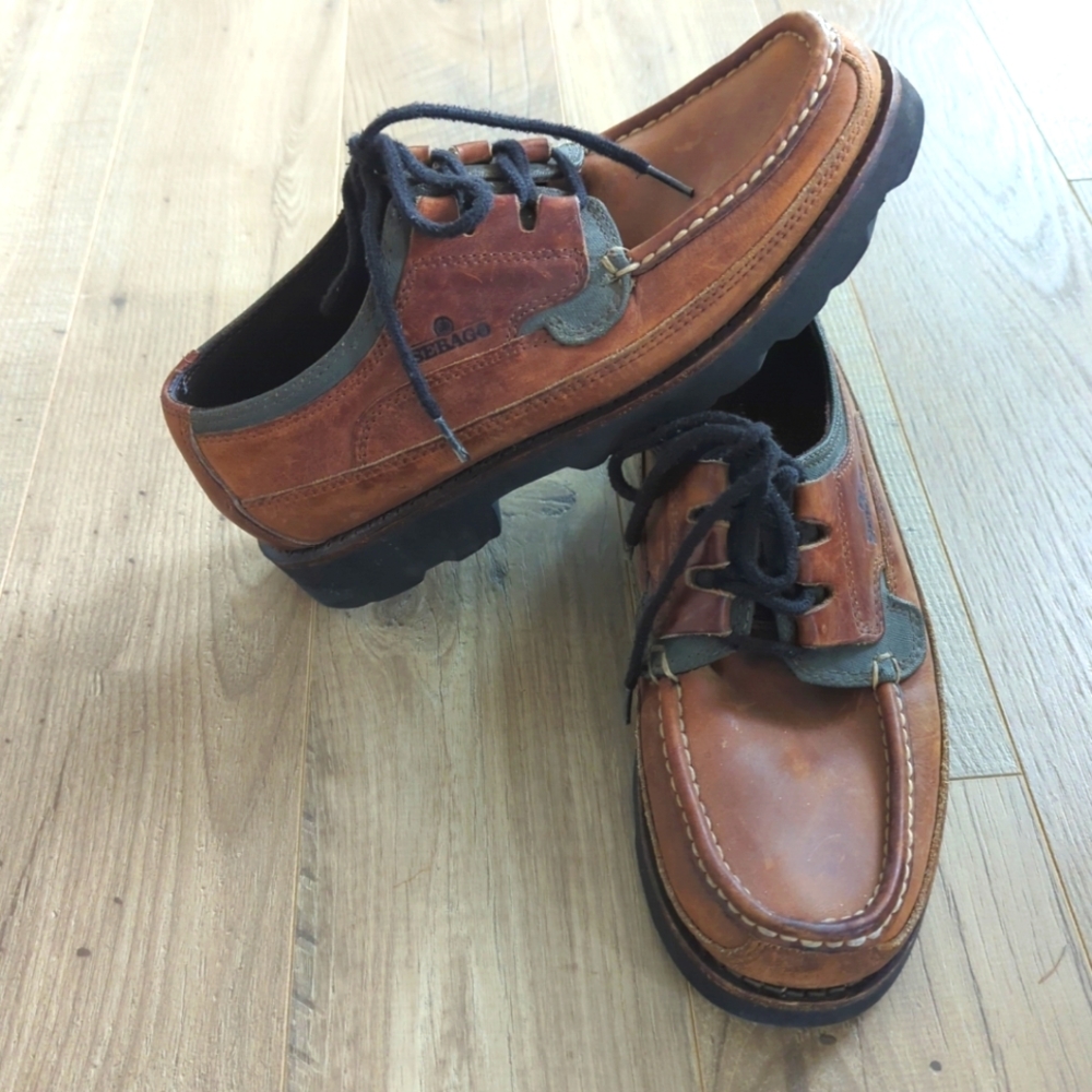 Sebago Mens 9W Brown Leather Shoes Casual Thick Sole